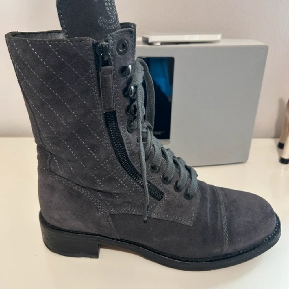 CHANEL Charcoal Lace-Up Ankle Boots - Picture 4 of 5